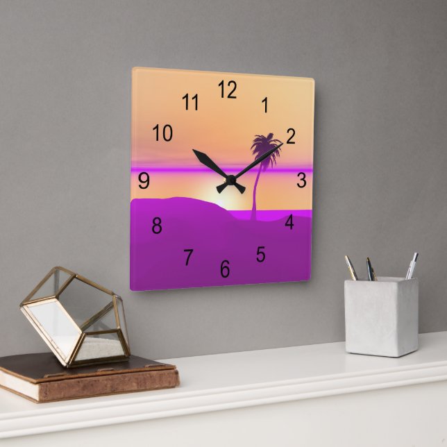 Reloj Cuadrado Isla Oro y Púrpura (Oficina)