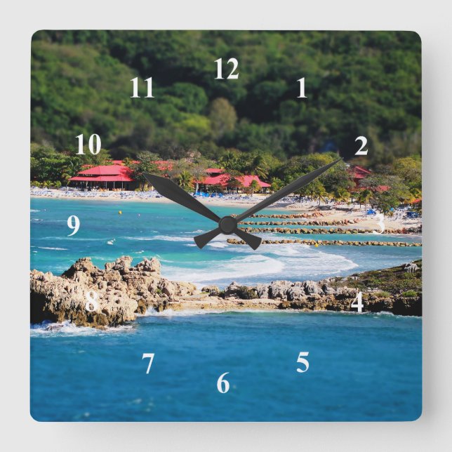 Reloj Cuadrado Isla Tranquila Paraíso Labadee Haití (Anverso)