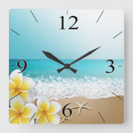 Reloj Cuadrado Isla Tropical de Plumeria Beach