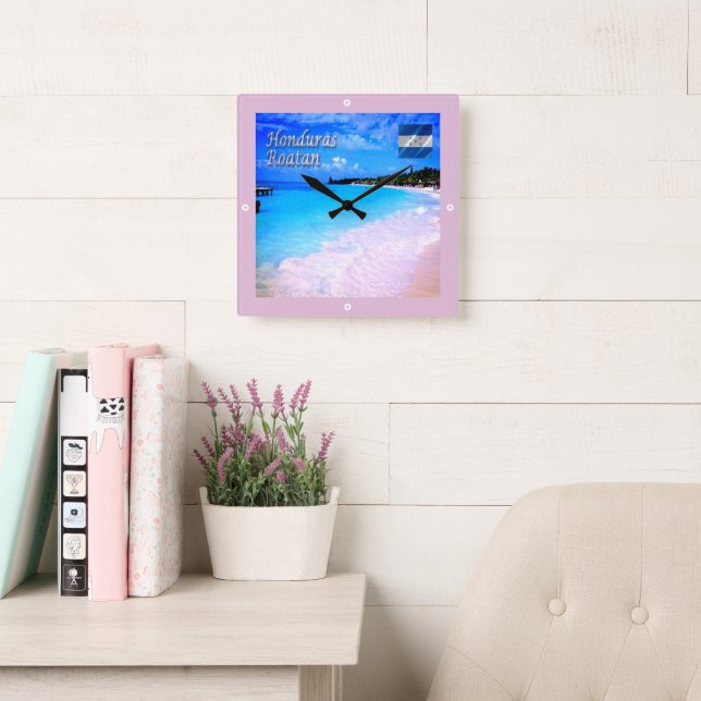 Reloj Cuadrado Islas de la Bahía de ROATAN, Honduras, (Sala de lectura)