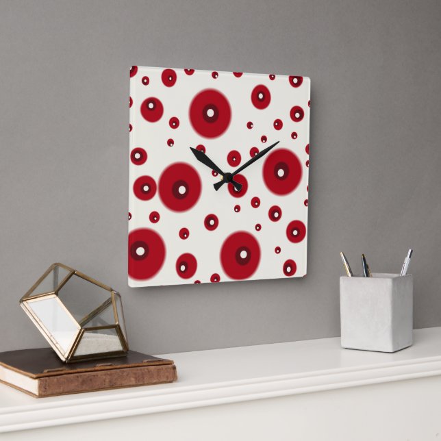 Reloj Cuadrado Ivory Red Dots Funky Whimsical Circle Pattern  (Oficina)