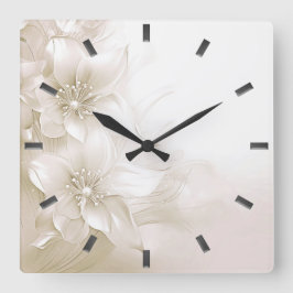 Reloj Cuadrado Ivory White Flowers Wall Clock