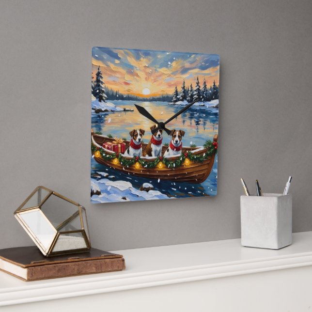 Reloj Cuadrado Jack Russell Terrier Christmas Boat Holiday (Oficina)