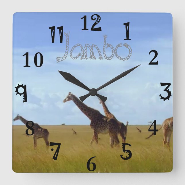 Reloj Cuadrado Jambo Kenya Safari Girafes Africanos (Anverso)