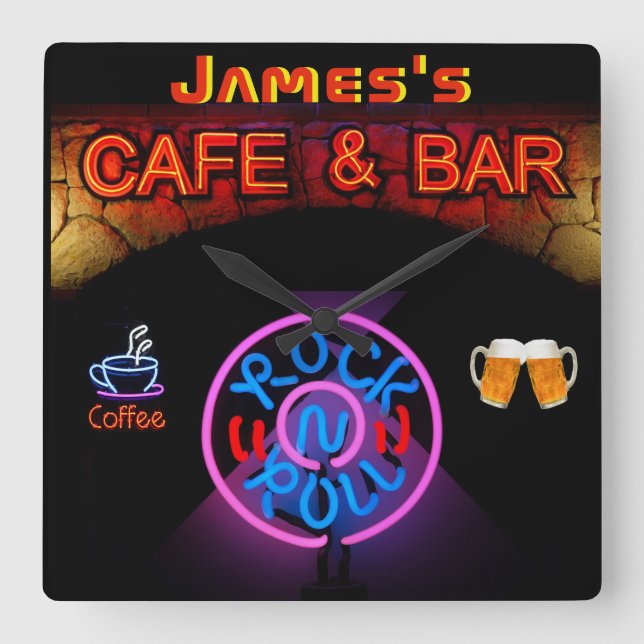 Reloj Cuadrado JAMES - Nombre Neon Rótulo Bar Mancave Den Clock F (Anverso)
