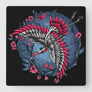 Reloj Cuadrado Japanese Cranes