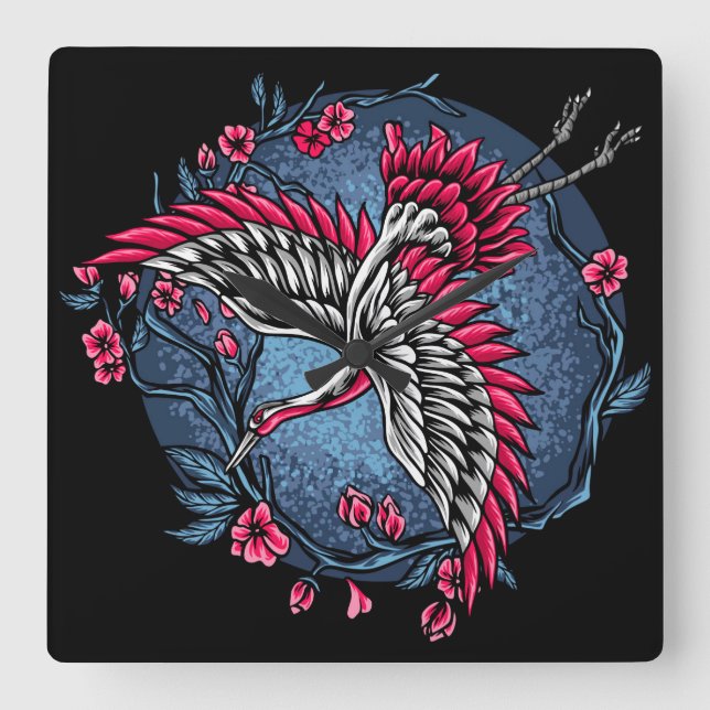 Reloj Cuadrado Japanese Cranes (Anverso)
