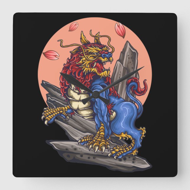 Reloj Cuadrado Japanese Lion (Anverso)