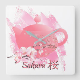 Reloj Cuadrado Japanese Sakura Teapot Wall Clock