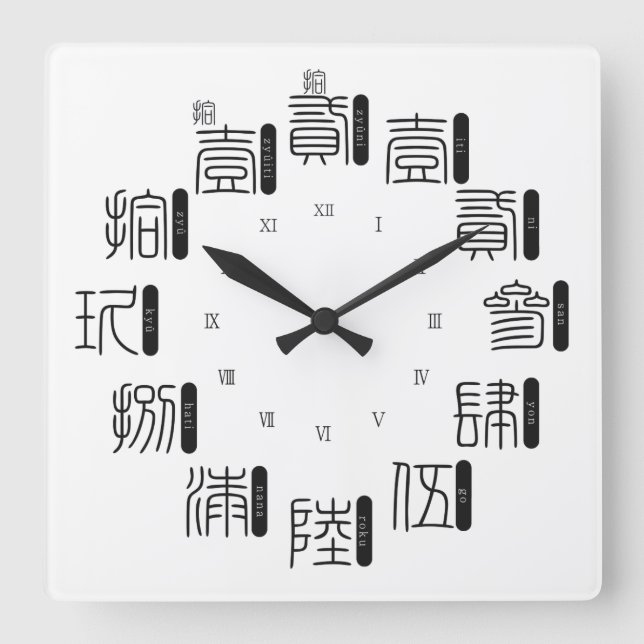 Reloj Cuadrado Japón antiguo estilo kanji difícil [cara blanca] (Anverso)