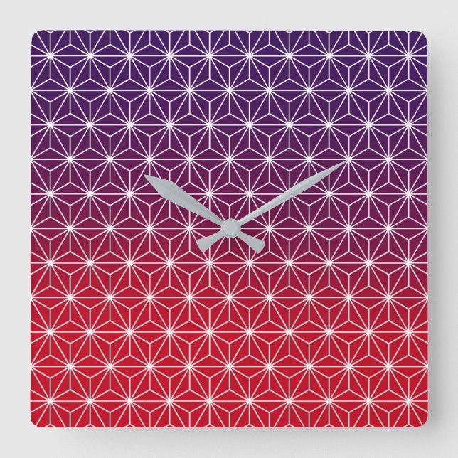 Reloj Cuadrado Japonés Asanoha Tradicional Imprimir rojo y morado (Anverso)