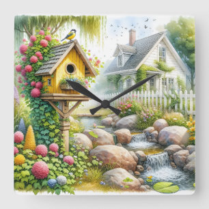 Reloj Cuadrado Jardín de Cabaña Caprichosa Casa para Pájaros Arro