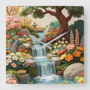 Reloj Cuadrado Jardín de cascada caprichoso – Estilo bordado