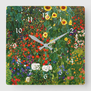 Reloj Cuadrado Jardín de granja con girasoles, pintura famosa