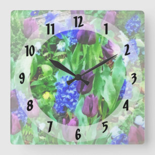 Reloj Cuadrado Jardín de la primavera en sombras de la púrpura