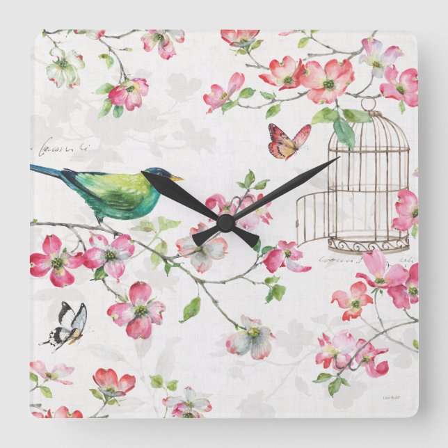 Reloj Cuadrado Jardín Dogwood (Anverso)