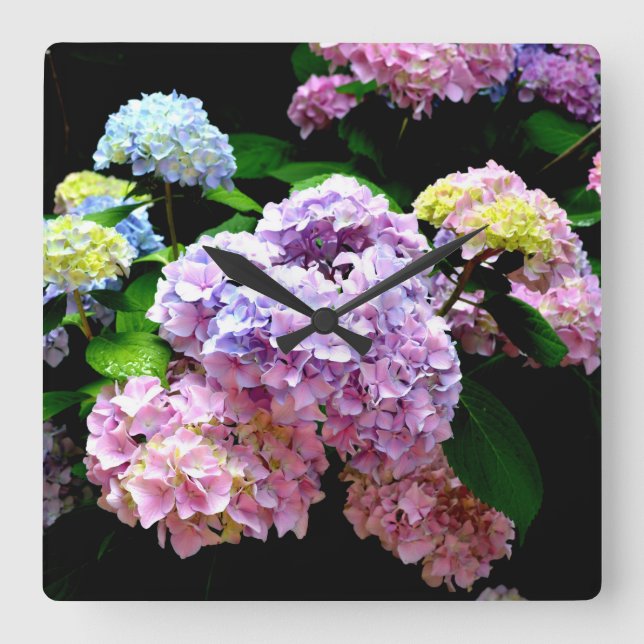 Reloj Cuadrado Jardín Hydrangea (Anverso)