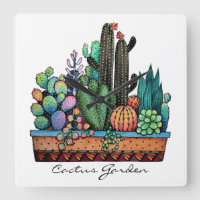 Jardín lindo del cactus de la acuarela en pote
