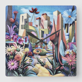 Reloj Cuadrado Jardín Surreal - Diseño de Ilustracion floral 1
