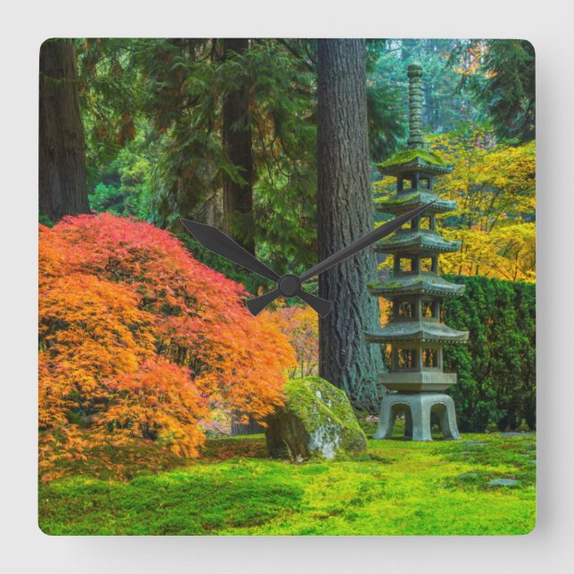 Reloj Cuadrado Jardines Japoneses En Otoño En Portland, Oregón (Anverso)