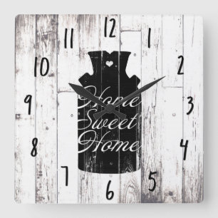 Reloj Cuadrado Jarra de Leche de Madera Blanca de Casa de Campo H