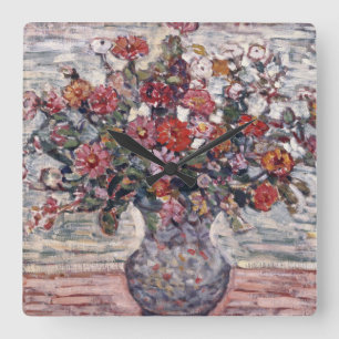 Reloj Cuadrado Jarrón de flores, Zinnias por Maurice Prendergast