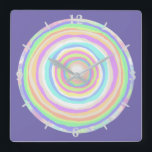 Reloj Cuadrado Jawbreaker Slice Candy<br><div class="desc">Reloj de arte en la pared cuadrada y mobiliario informal en casa accesorio con arte de ilustracion Jawbreaker Candy Slice de The FabricSeal en Zazzle.com es un divertido y colorido diseño de portada con colores pastel circulares del arcoiris y más allá. Tonos de paleta de color rosa, violeta, amarillo, naranja,...</div>