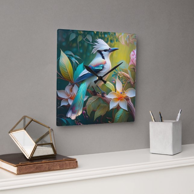 Reloj Cuadrado Jay Crested Verde azulada Winged (Oficina)