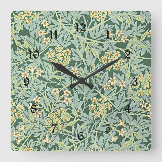 Reloj Cuadrado Jazmín, patrón de William Morris, (Anverso)