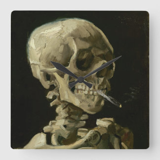 Reloj Cuadrado Jefe de Skeleton con cigarrillo por Van Gogh