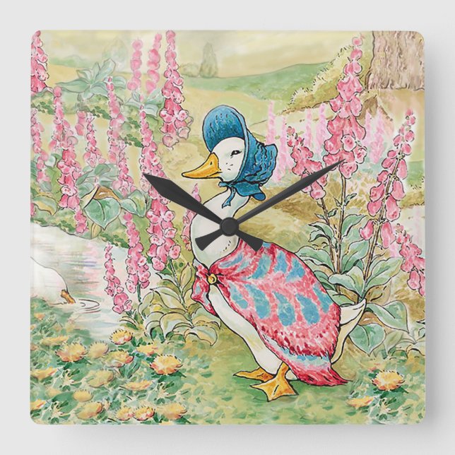 Reloj Cuadrado Jemima Puddle Duck a orillas del lago (Anverso)