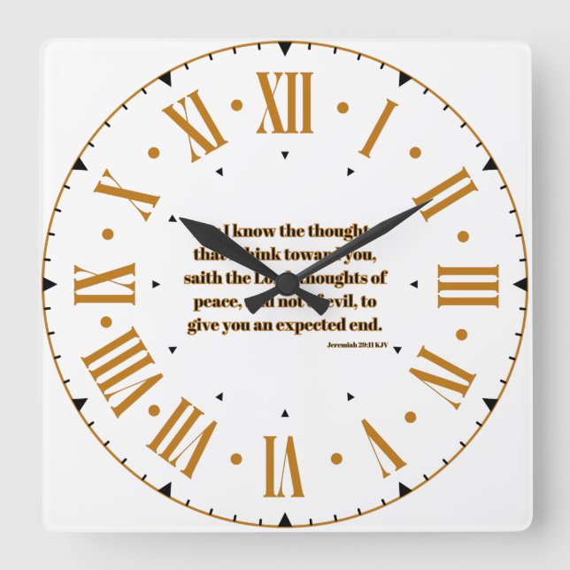Reloj Cuadrado Jeremiah 29:11 Biblia KJV versus número romano (Anverso)