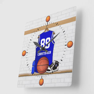 Reloj Cuadrado Jersey azul y blanco personalizado del baloncesto