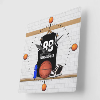Reloj Cuadrado Jersey de baloncesto blanco y negro personalizado