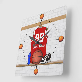 Reloj Cuadrado Jersey de baloncesto rojo y blanco personalizado