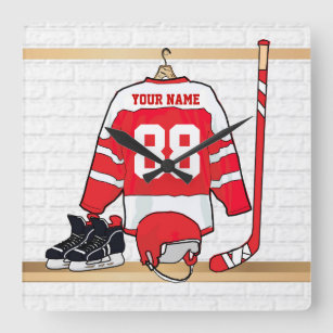 Reloj Cuadrado Jersey rojo y blanco personalizado del hockey