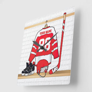 Reloj Cuadrado Jersey rojo y blanco personalizado del hockey