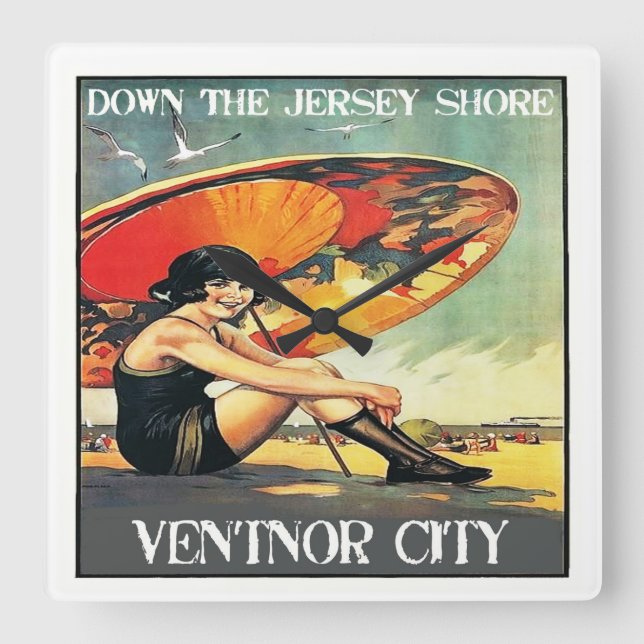 Reloj Cuadrado Jersey Shore Ventnor City Wall Clock (Anverso)