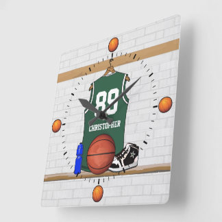 Reloj Cuadrado Jersey verde y blanco personalizado del baloncesto