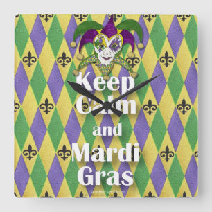 Reloj Cuadrado Jester Mask Keep Calm and Mardi Gras