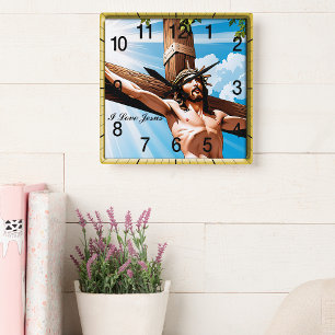 Reloj Cuadrado Jesús clavado en la cruz