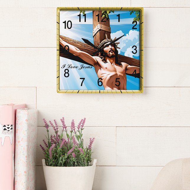 Reloj Cuadrado Jesús clavado en la cruz (Subido por el creador)