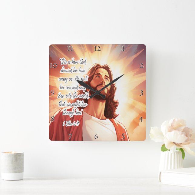 Reloj Cuadrado Jesús: El amor de Dios, la vida eterna (Hogar)