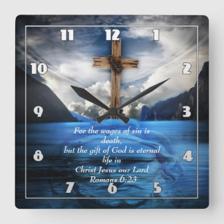 Reloj Cuadrado Jesús en el agua rizada Romanos 6:23