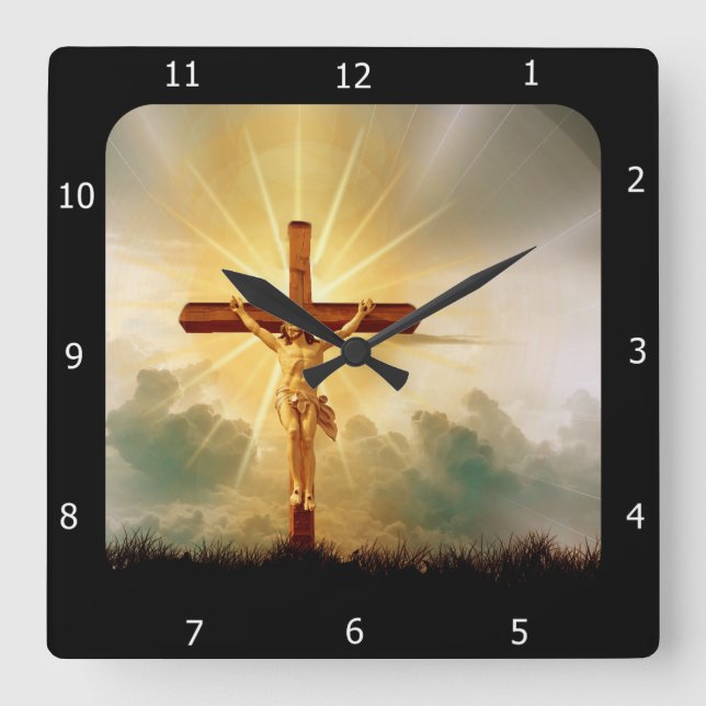 RELOJ CUADRADO JESÚS EN LA CRUZ (Anverso)