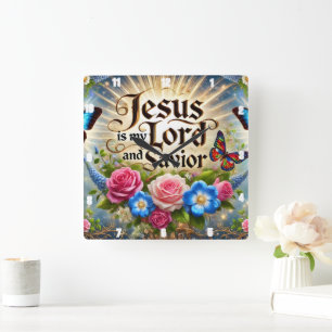 Reloj Cuadrado Jesús Es Mi Señor Y Salvador De Mariposas Florales