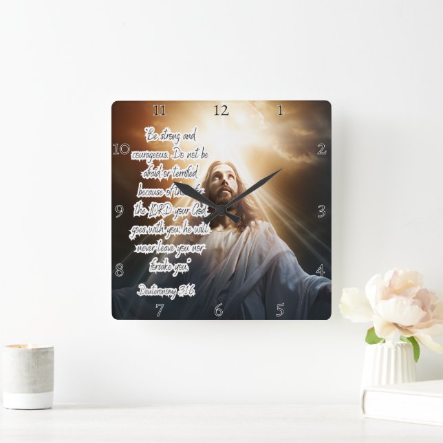 Reloj Cuadrado Jesús: Fuerte, valiente, Dios con (Hogar)