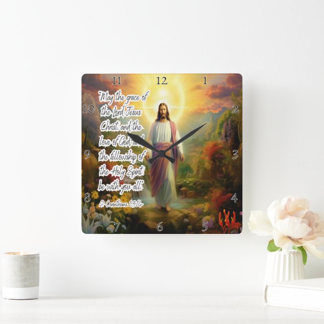 Reloj Cuadrado Jesús: Gracia, amor, hermandad divina (Hogar)