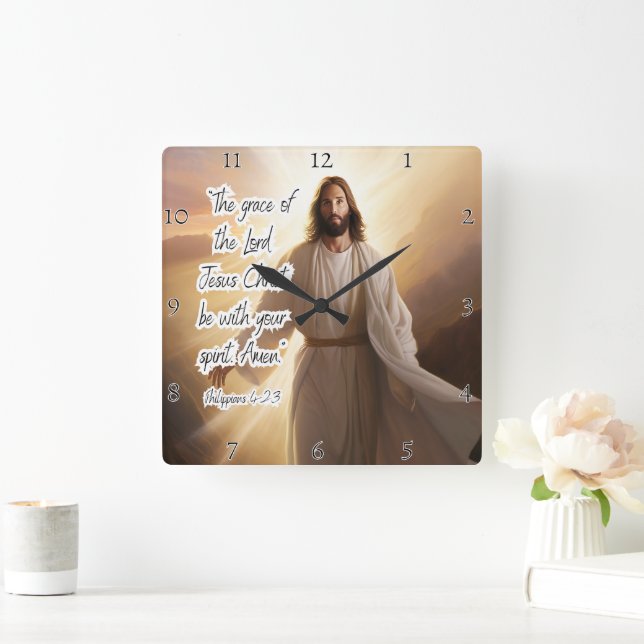 Reloj Cuadrado Jesús: Gracia, Espíritu, Bendición filipina (Hogar)