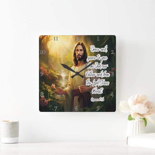 Reloj Cuadrado Jesús: Gracia, paz, bendición divina (Hogar)
